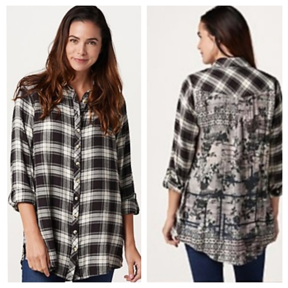 Taloni Collection Plaid Tunic Button Up Shirt Size 3X